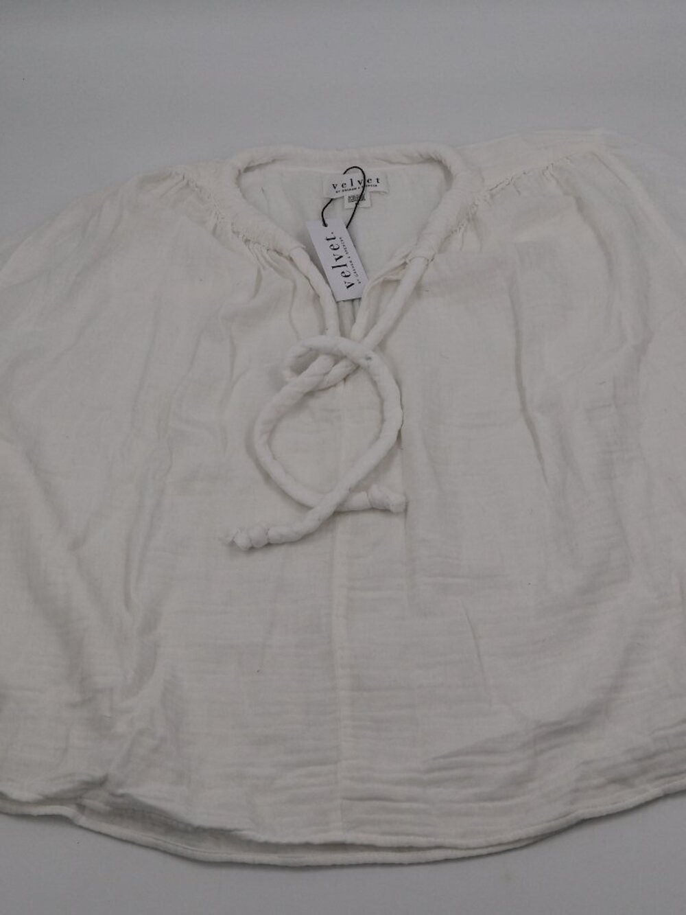 Velvet by Graham & Spencer Blouse Womens M White Gauze Tie Neck Balloon Sleeve